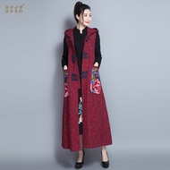 QSLZ Qingshui Lingqi mùa thu mới gió quốc gia bông và vải lanh thêu dài trùm đầu vest không tay giản dị quần áo của phụ nữ bộ vest nữ đẹp
