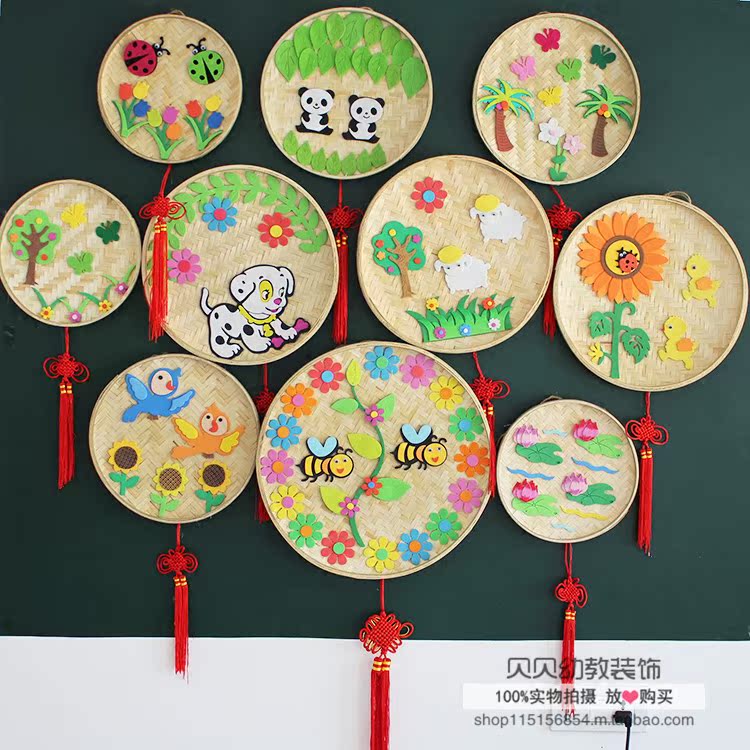 Kindergarten corner decoration hanging art painting DIY creative works hanging ornament bamboo weaving bamboo bump bamboo basket