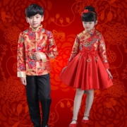 Trẻ em năm mới Trang phục lễ hội màu đỏ Tang phù hợp với nam và nữ phong cách Trung Quốc đọc thơ hợp xướng trang phục nhóm