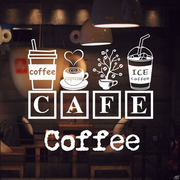 Coffee Cup European-Style Casual Restaurant Creative Wall Decoration Internet Cafe Milk Tea Shop Window Glass Wall Sticker