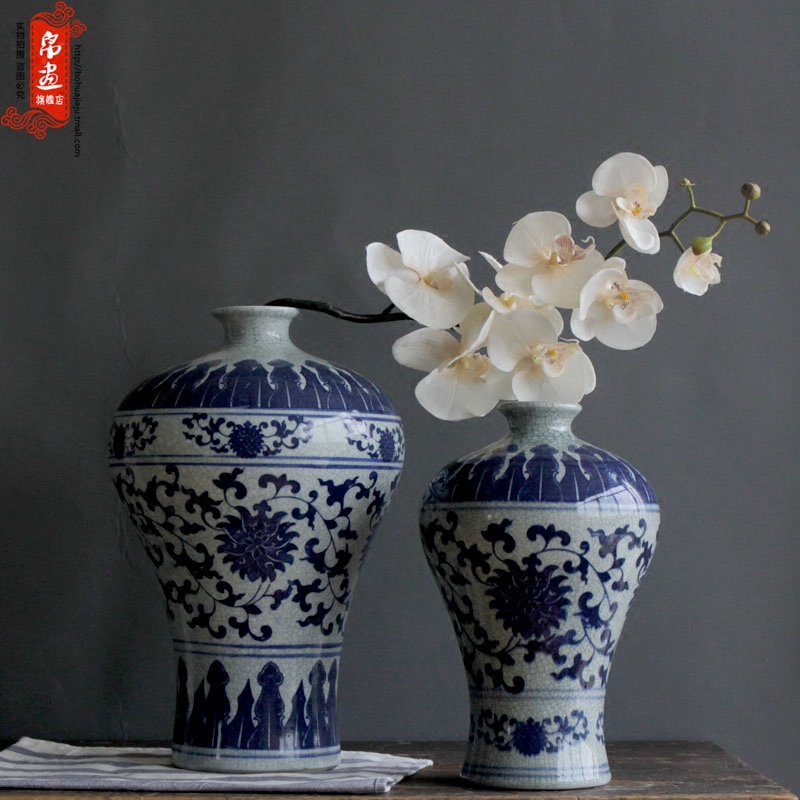 Blue and white porcelain of jingdezhen ceramics flower piece of up crack open living room home decoration flower decoration furnishing articles