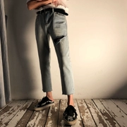 YG / 18 hè phong cách mới quần tây nam thời trang trước và sau quần jeans ống rộng đa năng chín quần nam và nữ