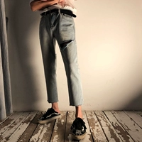 YG / 18 hè phong cách mới quần tây nam thời trang trước và sau quần jeans ống rộng đa năng chín quần nam và nữ quần dài nam