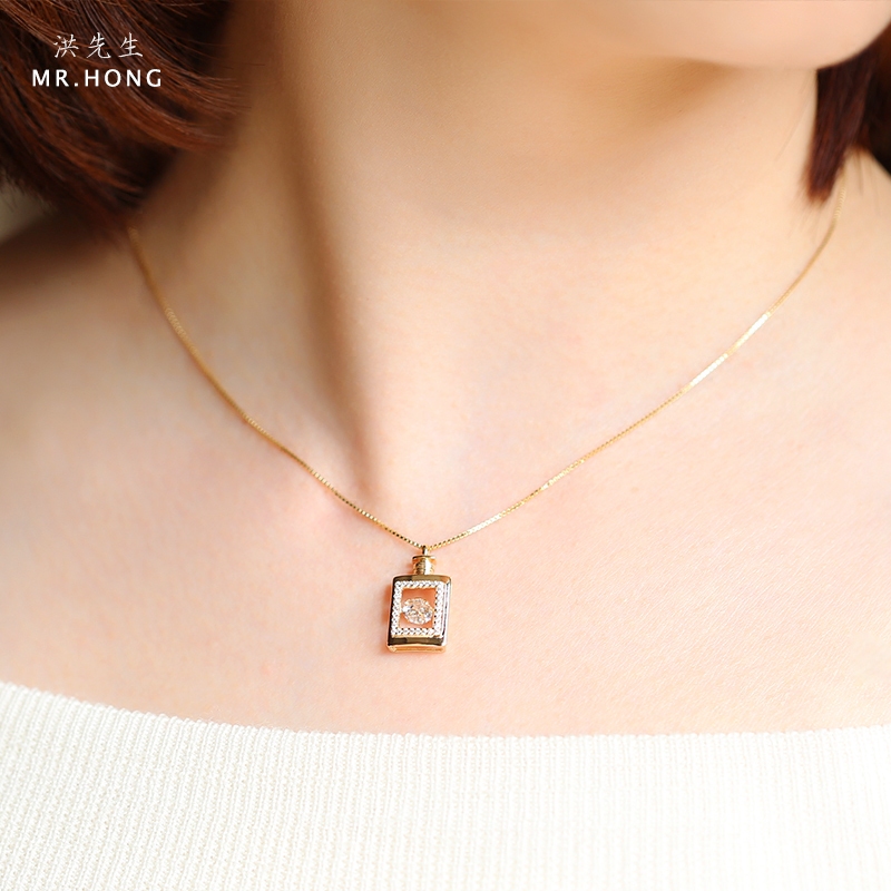 洪先生韩国个性潮人纯银镀18k金香水瓶项链吊坠锁骨链女创意饰品