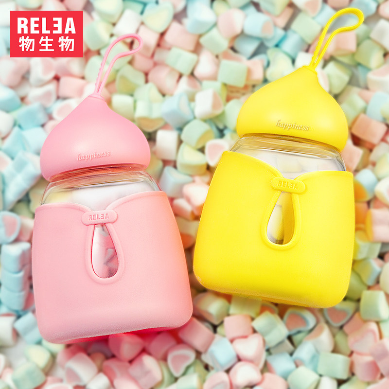 Portable glass casual cup creative trend super cute student children girls heart ins summer water cup