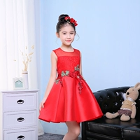 Ngày thiếu nhi Trang phục thiếu nhi Váy công chúa Hoa Catwalk Show Red Girl Performance Host Dress Tutu Spring quần áo phù rể cho bé trai