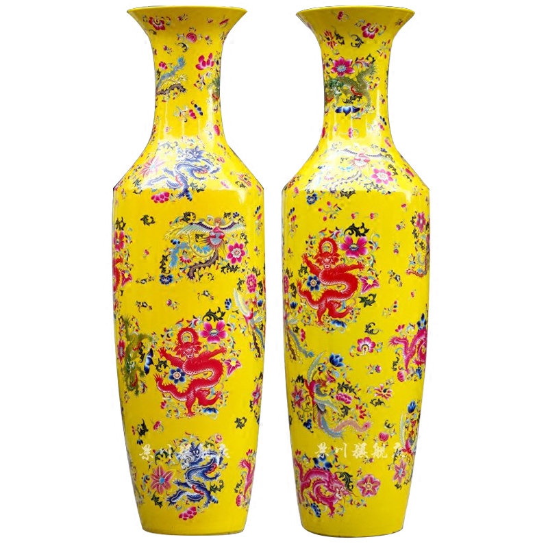 Jingdezhen ceramics powder enamel auspicious longfeng large vases, Chinese style of sitting room furniture study furnishing articles
