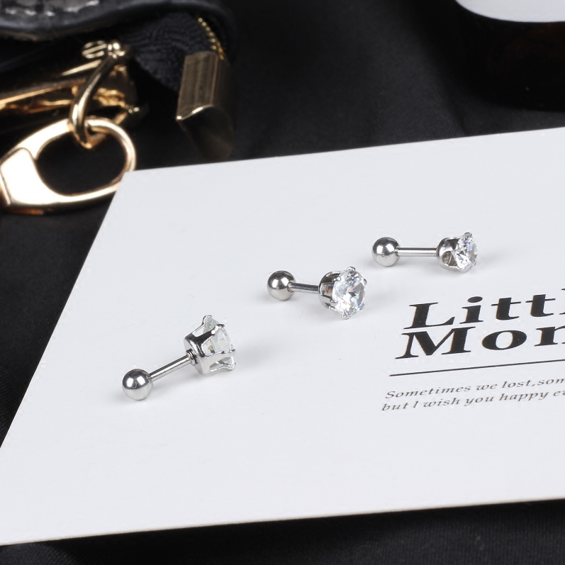 South Korea's exquisite round super flash zircon scratch titanium steel ear bone nail small ball thread ear needle neutral ear needle earrings