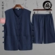 Mùa hè cotton và lanh tay áo vest không tay phù hợp với nam Tang phù hợp với Hanfu áo khoác ngựa áo sơ mi vải lanh quần hai bộ - Áo vest cotton Áo vest cotton