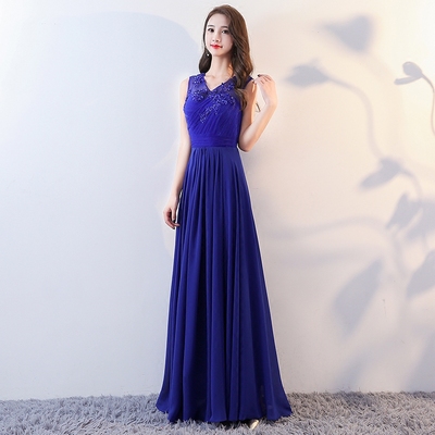 Evening dress prom gown Evening dress women long banquet slim elegant host royal blue dress