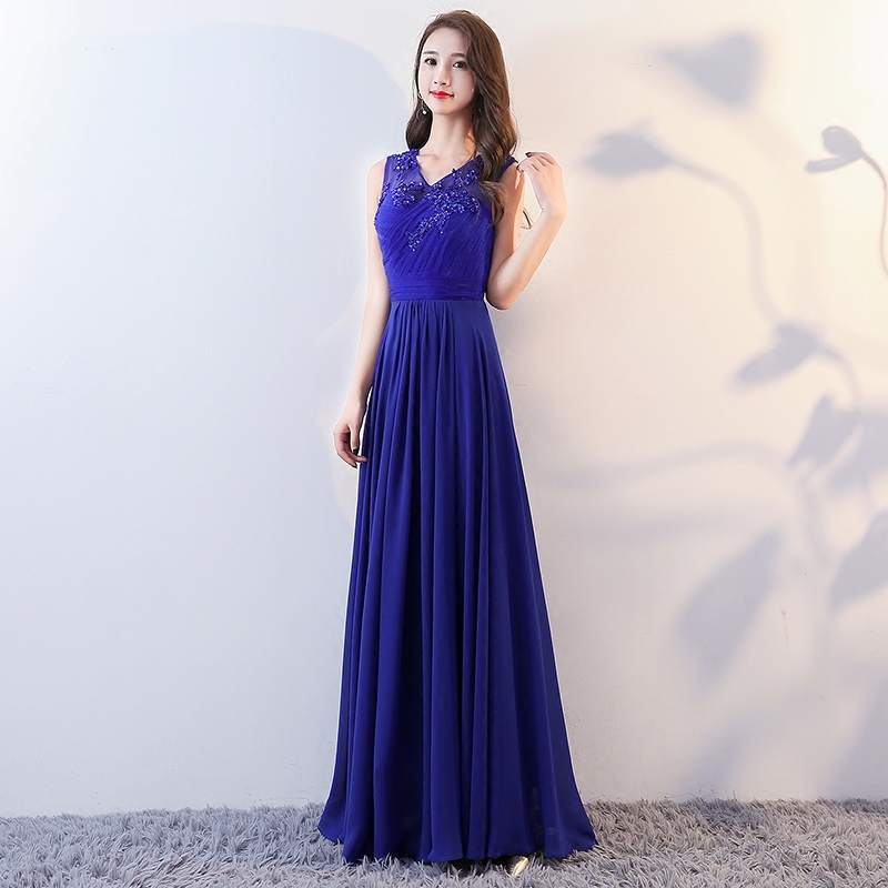 Evening Dress for Women 2025 New Long Style Elegant Banquet Slim Fit Graceful Annual Meeting Host Royal Blue Dress Spring