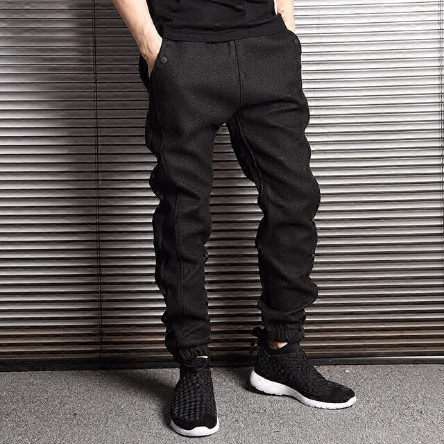 Japanese trendy brand large size woolen casual pants men's winter Korean style velvet thickened warm leggings harem pants