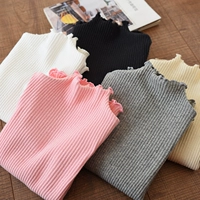 Cô gái nửa cao cổ áo dài tay áo thun cotton có dây thắt đáy áo giữa bé trai lớn co giãn hàng đầu mùa thu mới đồ bộ cho bé gái