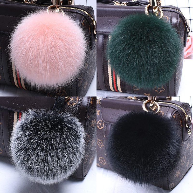 Fox Fur Ball Pendant, Fur Ball Bag Charm, Ins-Style Backpack Real Fur Accessories, Cute Small Fur Ball Keychain