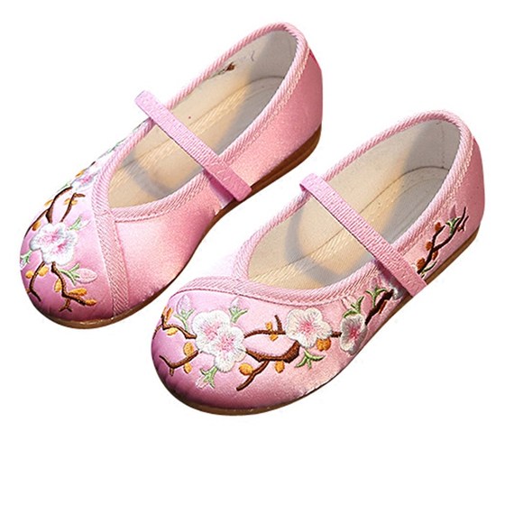 Girls' cloth shoes, retro traditional hand-embroidered plum blossom tendon sole children's shoes, baby girl's Hanfu and Tang suit matching shoes