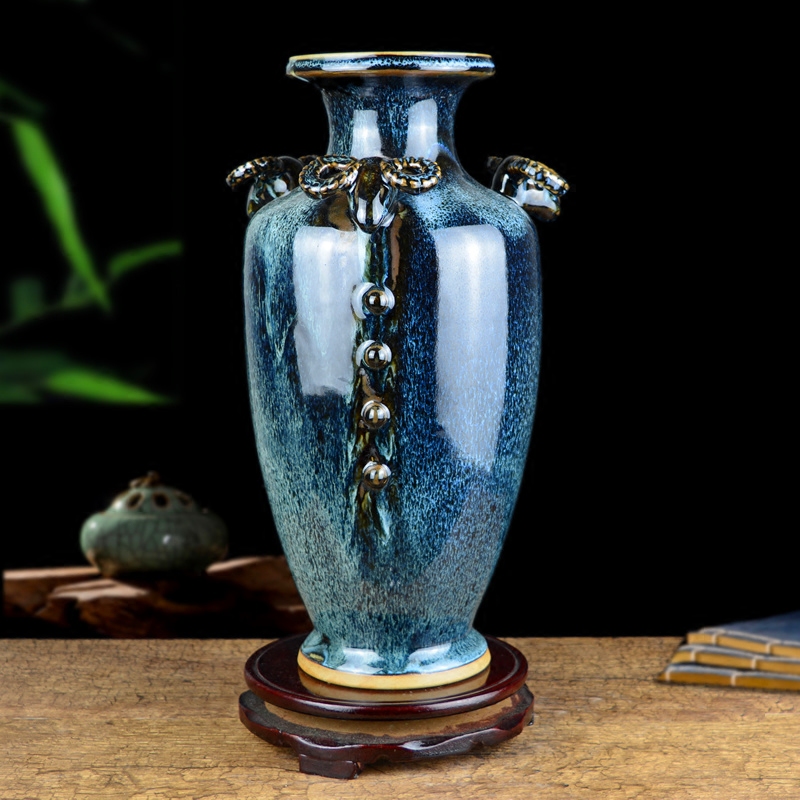 Jingdezhen ceramic vase furnishing articles sitting room of Chinese style three Yang kaitai rich ancient frame antique jun porcelain household ornaments