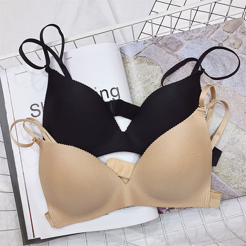 EKOOL美背无钢圈文胸韩版秋季聚胸无痕内衣纯色V领性感胸罩抹胸