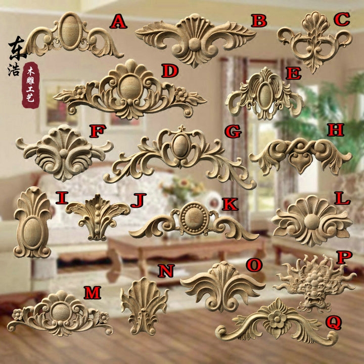 East Yangwood Carved Decoration Applique Floro-Style Applique Solid Wood Flowers solid wood Horizontal Flowers Background Wall Cabinet Door Applique-Taobao
