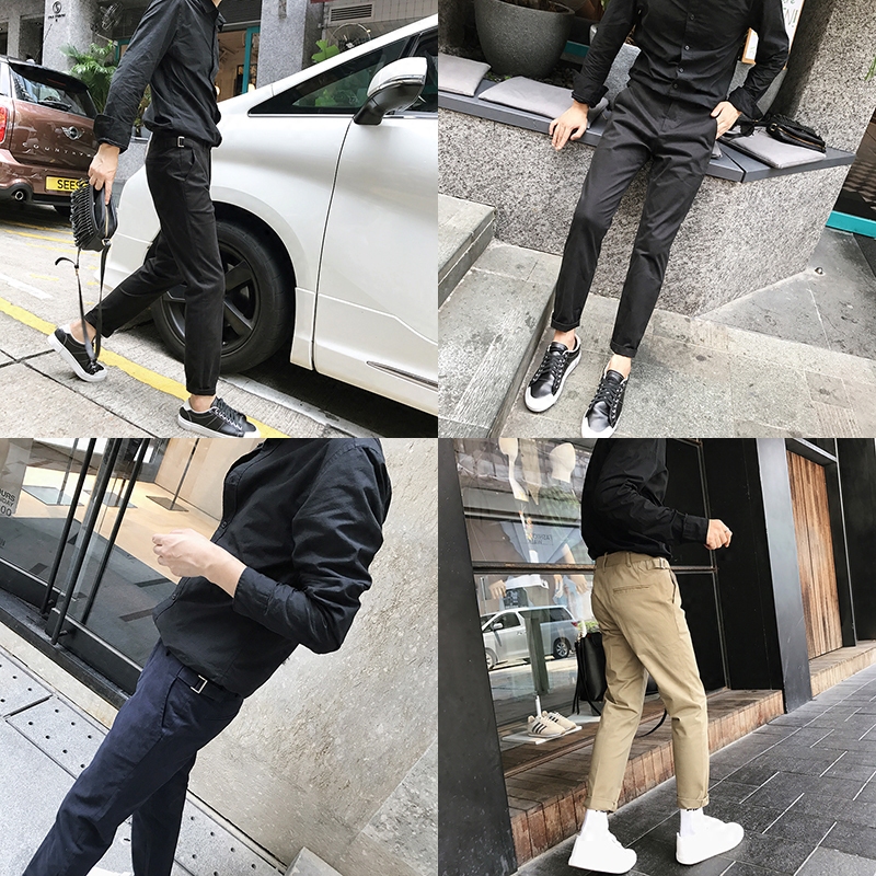 晨树 秋季新款好品质好版型 韩版修身显瘦腰部金属装饰休闲西裤潮