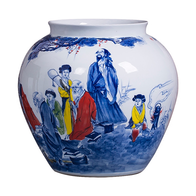 Hand - made landing pot - bellied pot vase of blue and white porcelain of jingdezhen ceramics sitting room adornment is placed on the calligraphy and painting scroll cylinder