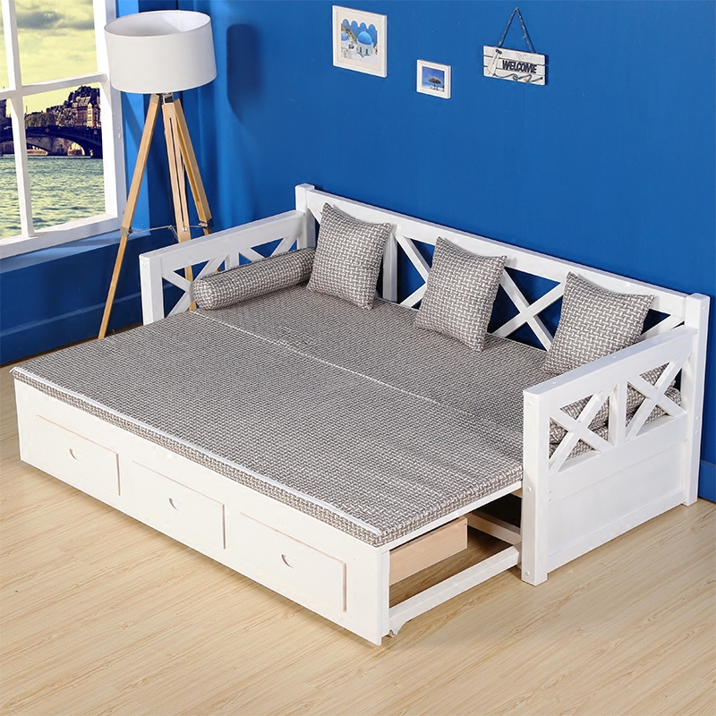 Solid wood sofa bed double push-pull 1 2 m 1 5 m draw-pull bed for sitting and sleeping dual-use telescopic bed folding bed