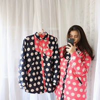 妹 重 夕 Bông cotton phục vụ tại nhà có nút cài áo ngủ dễ thương ấm áp pijama nam