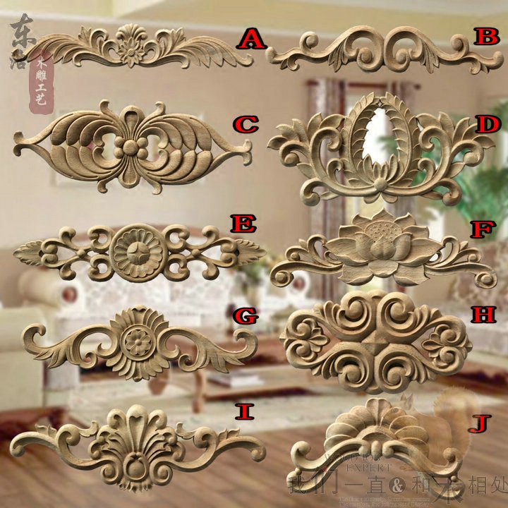 Wood carving solid wood long stick flower European style solid wood furniture applique with flower wardrobe decoration flowers Tung Yang wood carving applique flower slices-Taobao