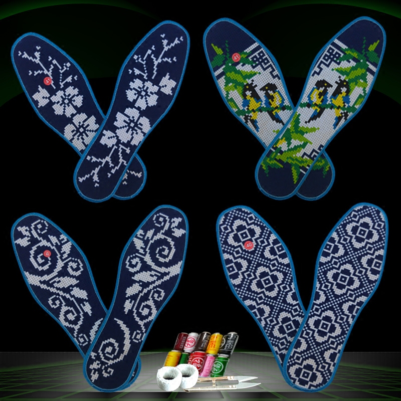 Cross embroidered insole semi-finished products for men and women pure cotton pinhole printed six floors hand full embroidered deodorant Sweat Embroideries winter