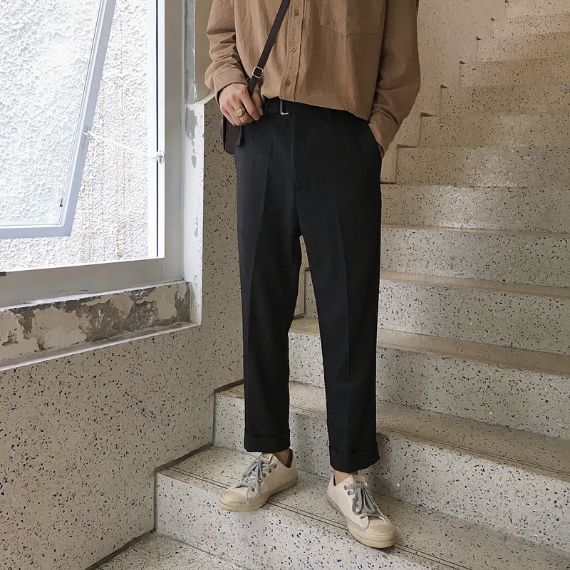 态度 / 随性慵懒风 舒适垂感 裤脚翻遍设计 复古九分休闲西裤 男