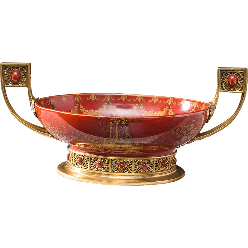 Ou shigu compote ceramic inlaid copper decorative furnishing articles southeast Asia style villas fruit bowl lanbo arts and crafts
