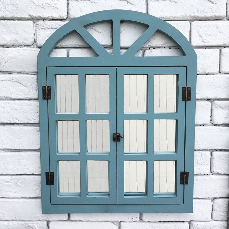 European retro blue with mirror fake window wall decoration Fashion personality creative shop window wall decoration Mirror fake window decoration