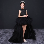 Cô gái buổi tối ăn mặc mô hình catwalk công chúa váy trẻ em màu đen đám cưới piano trang phục hoa cô gái chủ