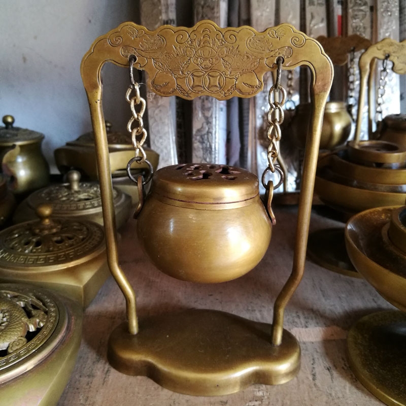 Pure copper reflux incense furnace household antique hoist oven tea ceremony creative sandalwood dish oven Zen