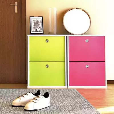 Fashion home Korean color shoe cabinet foyer Japanese simple open door creative double door three door can be combined shoe cabinet