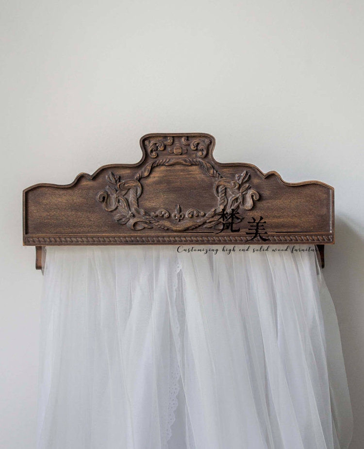 American solid wood bed mantle method Style Fields Garden Solid Wood Sculpture Flower Bed Crown Jean Eugantique Do the old engraving bed mantle curtain head