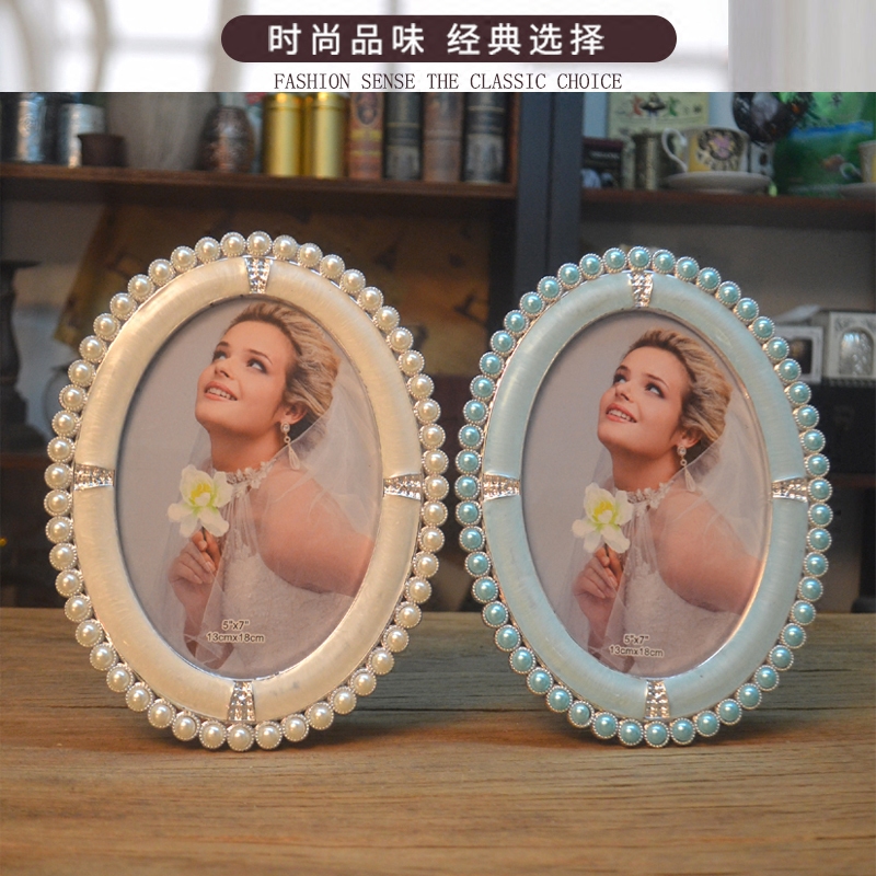 Oval pearl photo frame European style 7 inch photo frame Wedding yarn photo frame Creative table ornaments Girls Mother's Day