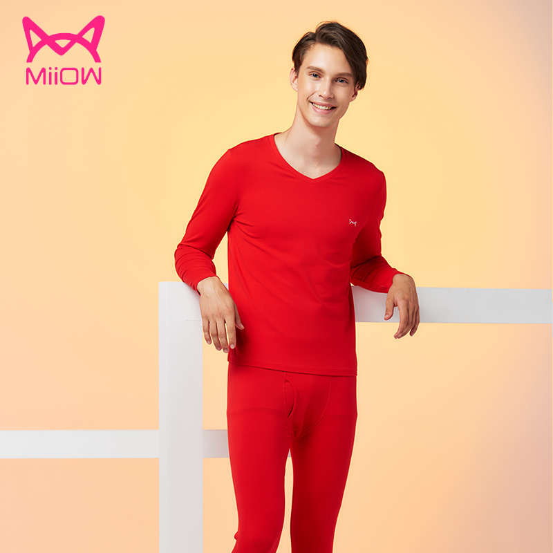 ấm catman và mùa thu đồ lót dày và mùa đông mới quần nhung nóng single-layer mens V-cổ mùa thu dài tay phù hợp.