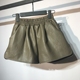 Quần short da cạp cao nữ 2018 thu đông 2018 phiên bản mới của Hàn Quốc quần lửng ống rộng quần da mỏng bên ngoài mặc quần bốt quần short nữ tới đầu gối Quần short