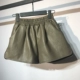 Quần short da cạp cao nữ 2018 thu đông 2018 phiên bản mới của Hàn Quốc quần lửng ống rộng quần da mỏng bên ngoài mặc quần bốt quần short nữ tới đầu gối Quần short