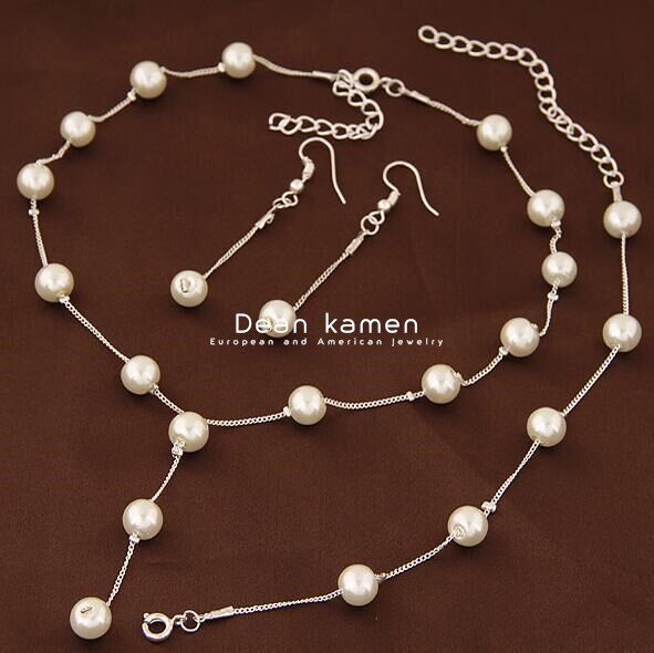 women fashion pearl sweater chain necklace earring bracelet