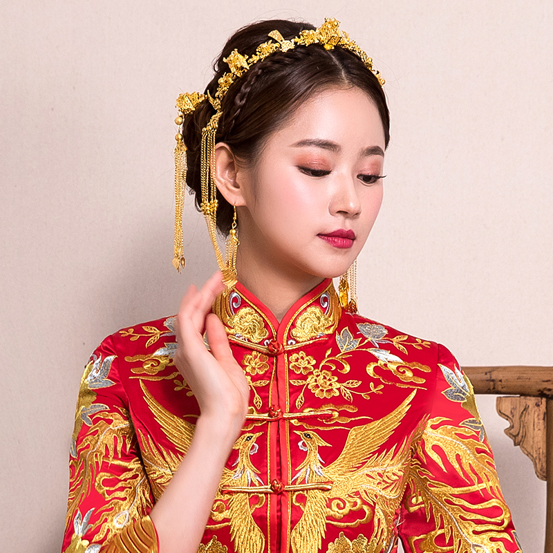 Bridal hair accessories ancient costume headdress phoenix crown Xiuhe kimono cheongsam accessories Chinese ethnic flow comb jewelry wedding dress