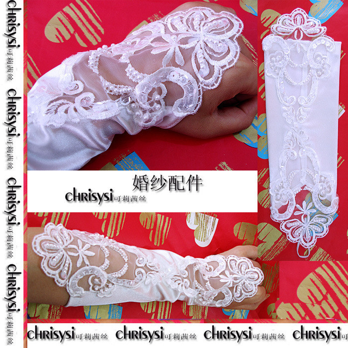 商城店 婚纱手套 新娘手套精致绸缎无指新品15