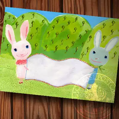 Two little rabbits, I want to write a sentence for you, cute pictures, illustrations, postcards, postcards