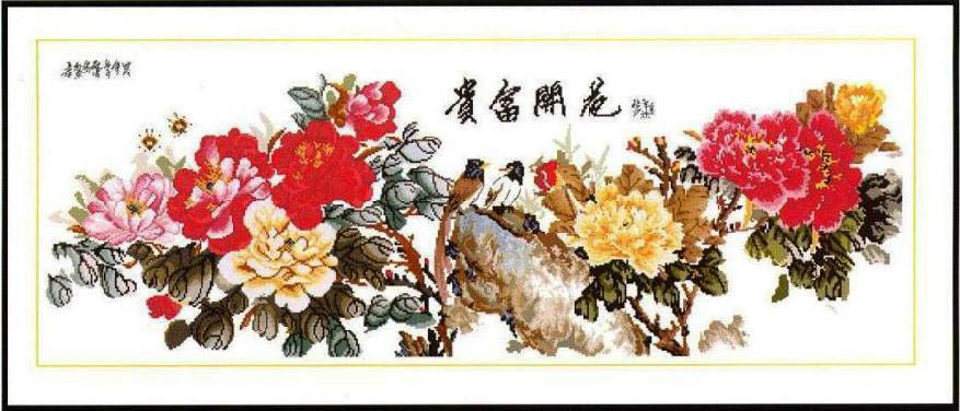 ● Huili Cross embroidered DMC kit flower open rich and expensive complete version with 3D 5D precise printed imprint