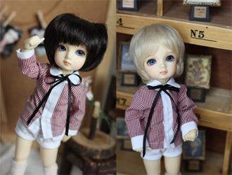 6 points YOSD BB BJD SD size red and white lotus leaf collar shirt with black ribbon for baby~