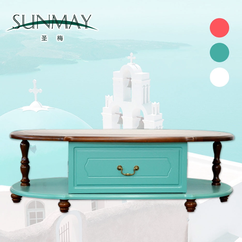 Shengmei Sunmay Furniture Địa Trung Hải Tiffany Tròn chống va chạm Bàn cà phê bằng gỗ rắn màu xanh bạc hà - Bàn trà