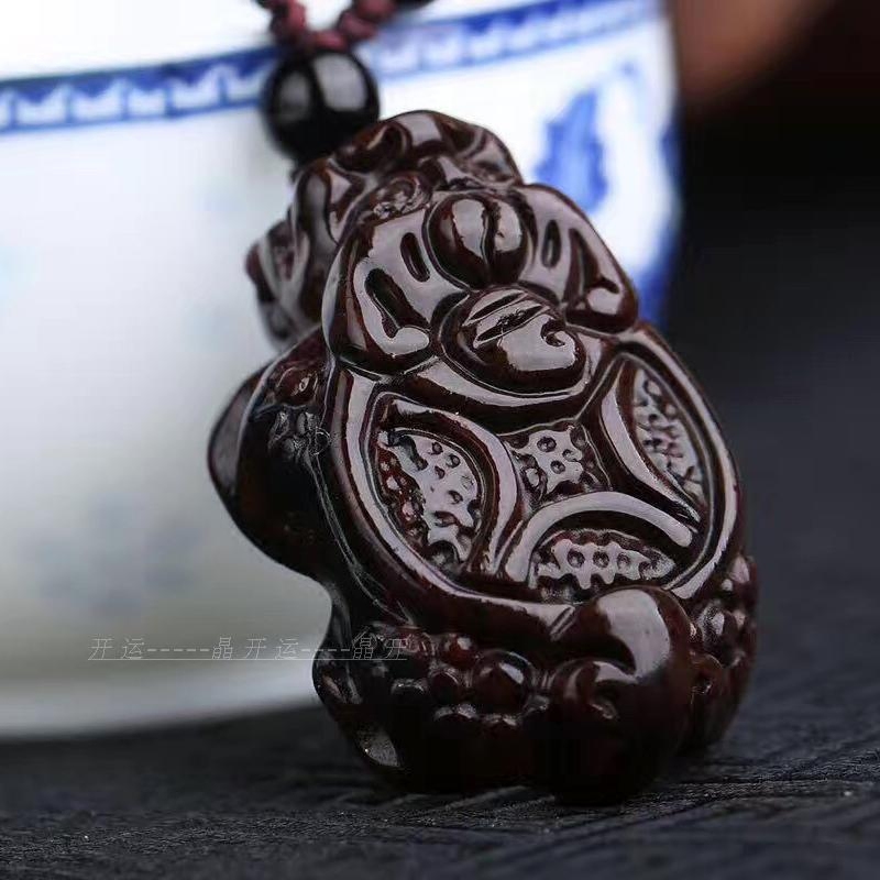 Natural Obsidian Dragon Turtle Pendant Rainbow Eye Obsidian Money Turtle Pendant Male and Female Dragon Turtle Necklace