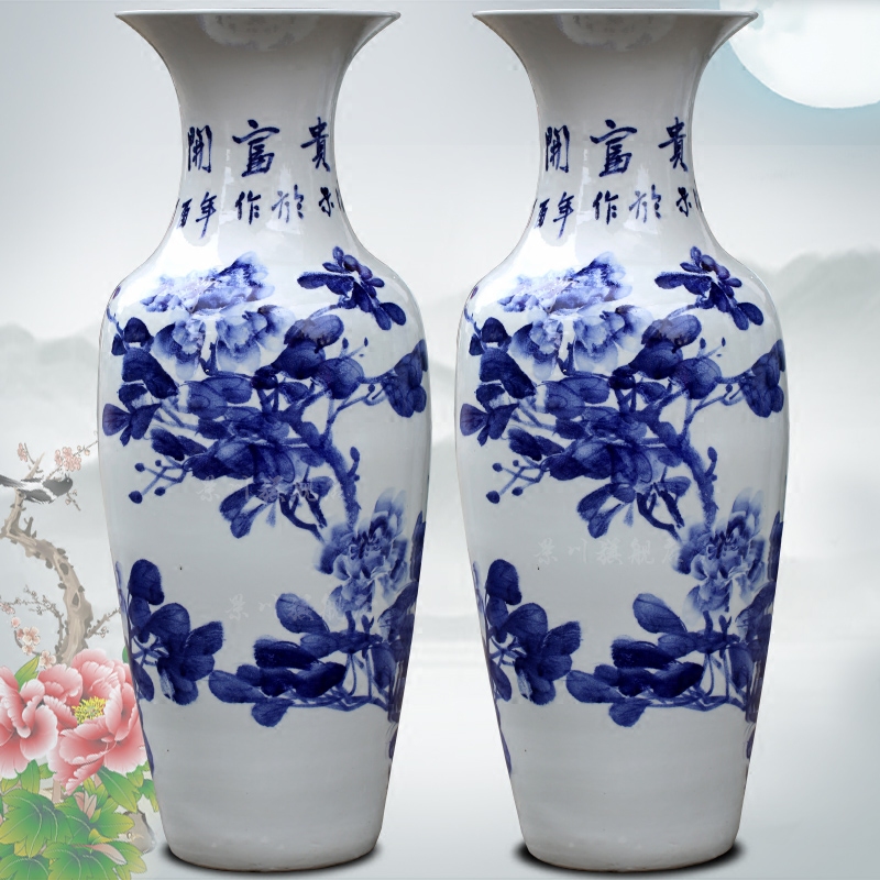 Blue and white porcelain of jingdezhen ceramic hand - made splendid sunvo flower arranging landing big vase 90 cm high home furnishing articles in the living room