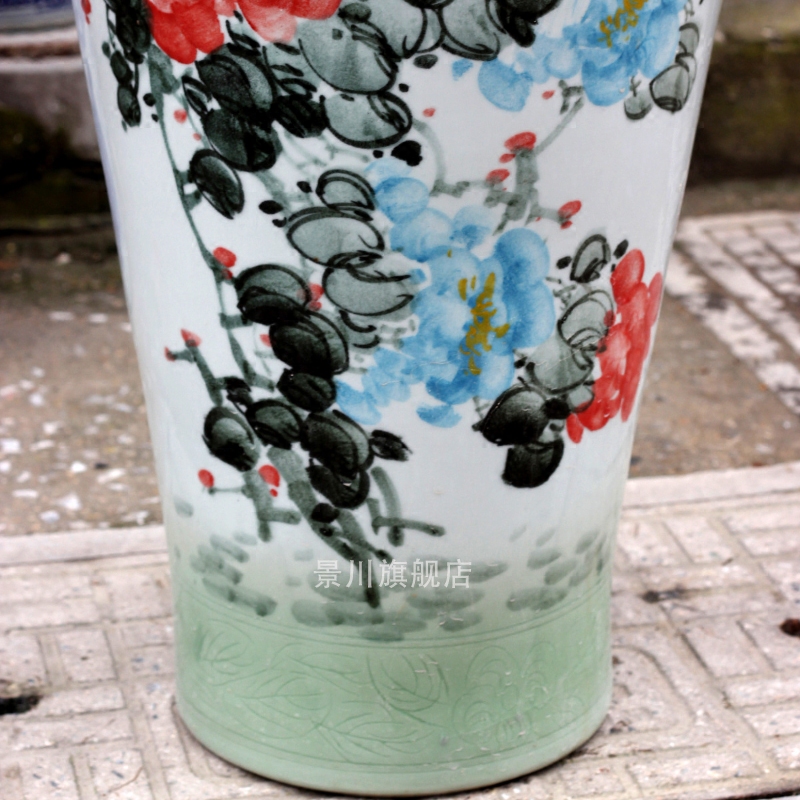 Jingdezhen ceramics hand - made color grape bamboo home sitting room 1 meter landing big vase decoration furnishing articles