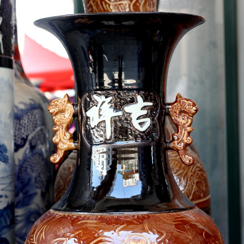Jingdezhen ceramic carved poems handicraftsmen landing big vase household archaize sitting room study place adorn article